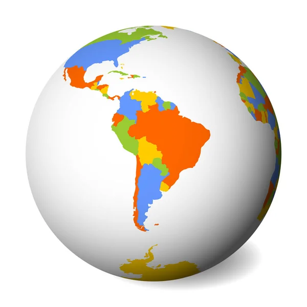 Leere politische Landkarte Südamerikas. Erdkugel mit farbiger Landkarte. Vektorillustration — Stockvektor
