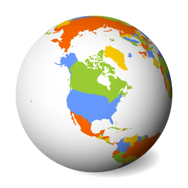 Чистая политическая карта Северной Америки. Земной шар с цветной картой. Векторная иллюстрация — стоковый вектор