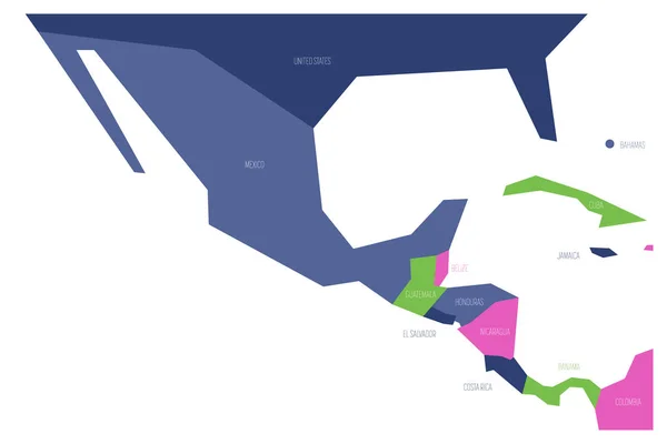 Mapa político de México y América Central. Mapa vectorial plano esquemático simplificado en esquema de cuatro colores — Archivo Imágenes Vectoriales