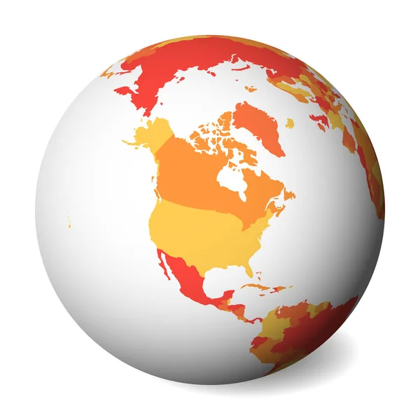 Mapa político en blanco de América del Norte. Globo terrestre 3D con mapa naranja. Ilustración vectorial — Vector de stock