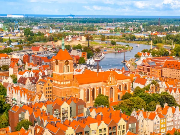 Widok z Gdańska z wieży katedry, Polska — Zdjęcie stockowe