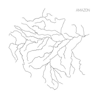 Map of Amazon river drainage basin. Simple thin outline vector illustration clipart
