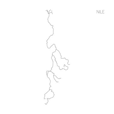 Map of Nile river drainage basin. Simple thin outline vector illustration clipart