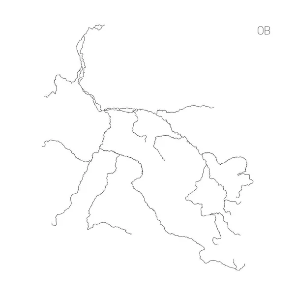 Karte des Einzugsgebietes des Flusses Ob. einfache Darstellung von dünnen Umrissen — Stockvektor