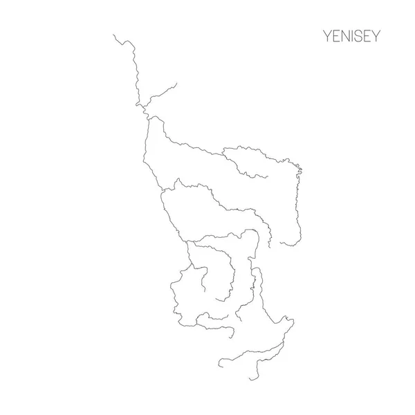 Mapa da bacia hidrográfica do rio Yenisey. Desenho fino simples ilustração vetorial —  Vetores de Stock