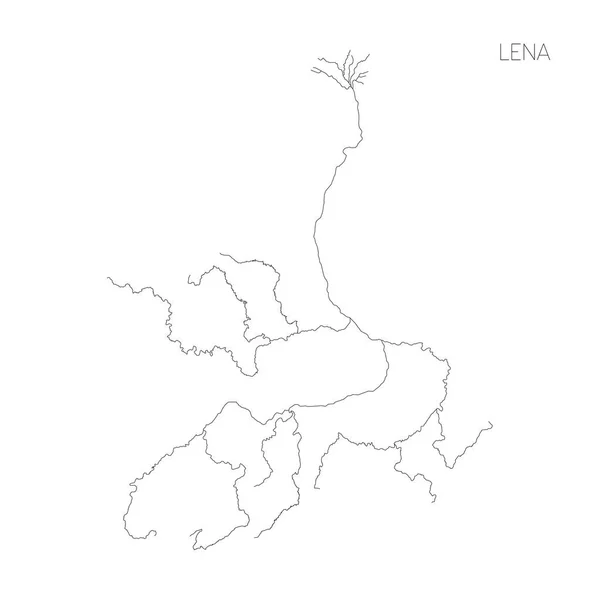 Mapa povodí řeka Lena. Jednoduchý tenký obrys vektorové ilustrace — Stockový vektor