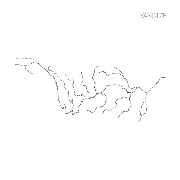 Mapa da bacia hidrográfica do rio Yangtze. Desenho fino simples ilustração vetorial —  Vetores de Stock