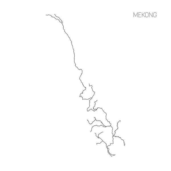 Mapa da bacia hidrográfica do rio Mekong. Desenho fino simples ilustração vetorial —  Vetores de Stock