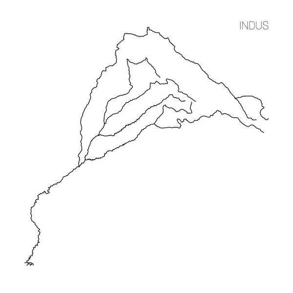 Mapa da bacia de drenagem do rio Indus. Desenho fino simples ilustração vetorial —  Vetores de Stock