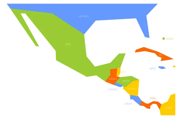 Mapa político de México y América Central. Mapa vectorial plano esquemático simplificado en esquema de cuatro colores — Vector de stock