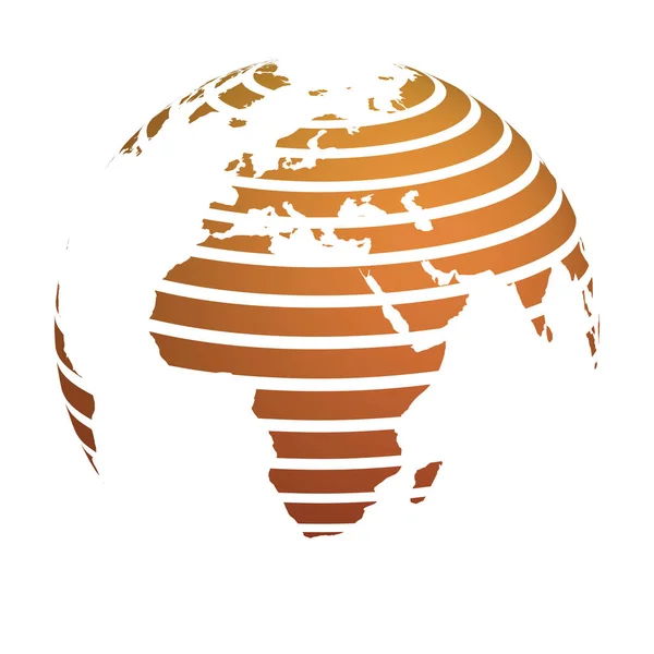 Σφαίρα της γης με πορτοκαλί ριγέ παγκόσμιο χάρτη γης επικεντρώθηκε στην Αφρική και την Ευρώπη. 3D απεικόνιση του διανύσματος — Διανυσματικό Αρχείο