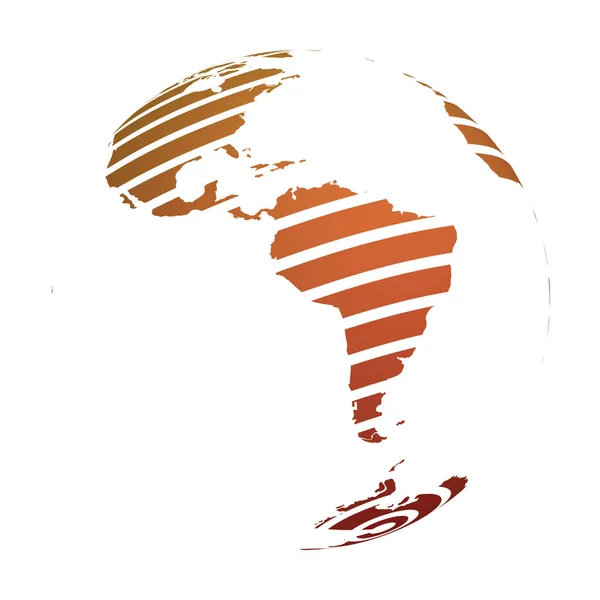 Σφαίρα της γης με πορτοκαλί ριγέ παγκόσμιο χάρτη γης επικεντρώθηκε στην Νότια Αμερική. 3D απεικόνιση του διανύσματος — Διανυσματικό Αρχείο
