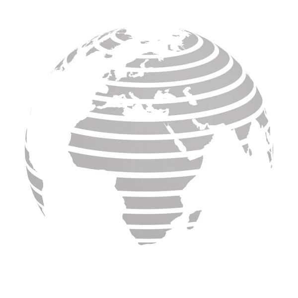 Σφαίρα της γης με γκρι ριγέ παγκόσμιο χάρτη γης επικεντρώθηκε στην Αφρική και την Ευρώπη. 3D απεικόνιση του διανύσματος — Διανυσματικό Αρχείο