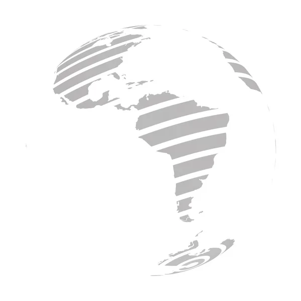 Σφαίρα της γης με γκρι ριγέ παγκόσμιο χάρτη γης επικεντρώθηκε στην Νότια Αμερική. 3D απεικόνιση του διανύσματος — Διανυσματικό Αρχείο