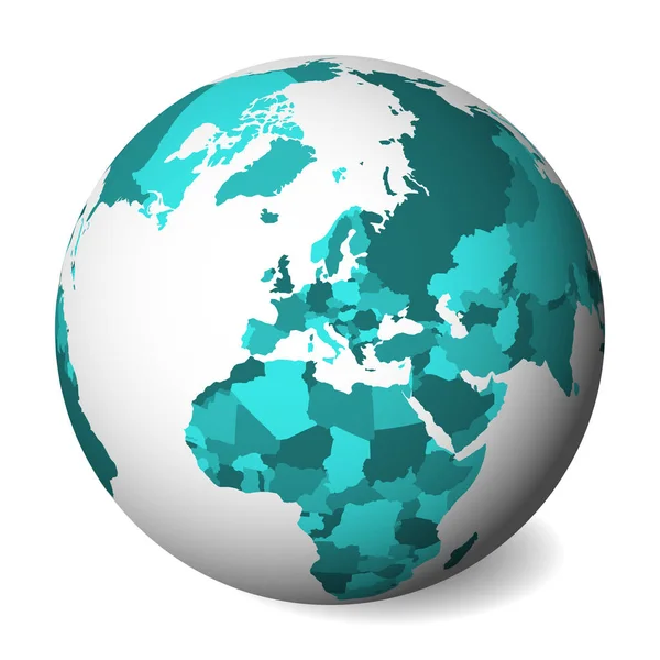 Lege politieke kaart van Europa. 3D Earth globe met turquoise blauwe kaart. Vectorillustratie — Stockvector