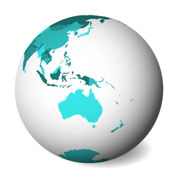 Чистая политическая карта Австралии. 3D земной шар с бирюзовой голубой картой. Векторная иллюстрация — стоковый вектор