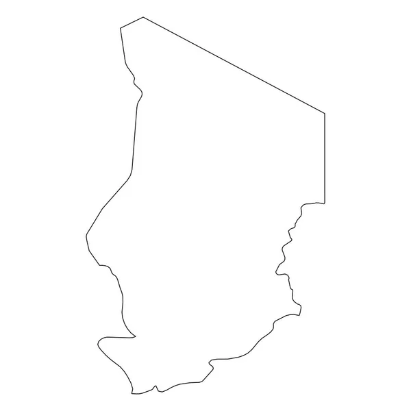 Chad - contorno negro sólido mapa fronterizo de la zona del país. Ilustración simple vector plano — Archivo Imágenes Vectoriales