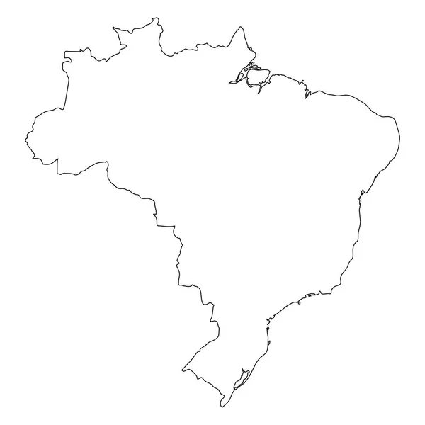 Brasil - contorno negro sólido mapa fronterizo de la zona del país. Ilustración simple vector plano — Vector de stock