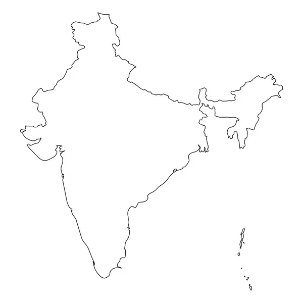 Ινδία - συμπαγής χάρτης συνόρων μαύρο περίγραμμα της περιοχής της χώρας. Απλή επίπεδη διανυσματική απεικόνιση — Διανυσματικό Αρχείο