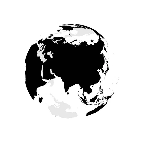 Σφαίρα της γης με μαύρο παγκόσμιο χάρτη. Επικεντρώθηκε στην Ασία. Επίπεδη διανυσματικά εικονογράφηση — Διανυσματικό Αρχείο