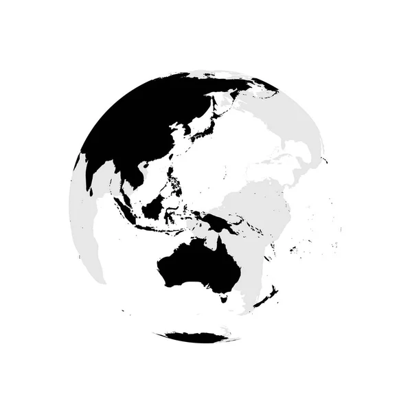 Earth Globe Met Zwarte Wereldkaart Gericht Australië Pacific Platte Vectorillustratie — Stockvector