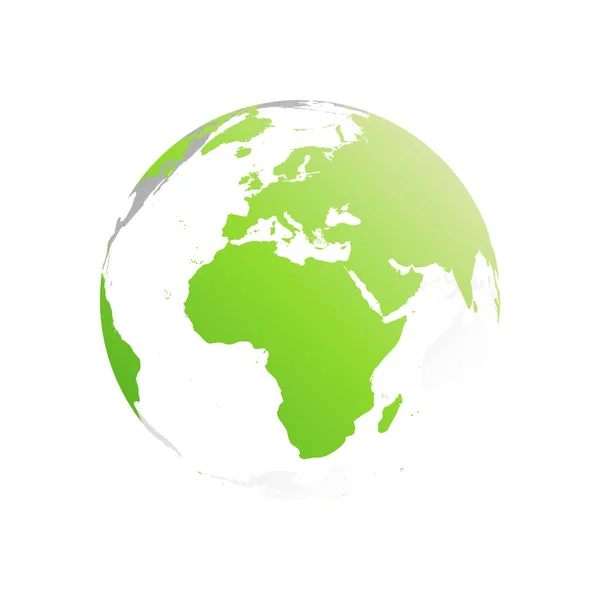 3D планета Земля глобус. Прозрачная сфера с зелеными силуэтами земли. Фокусируясь на Африке и Европе — стоковый вектор