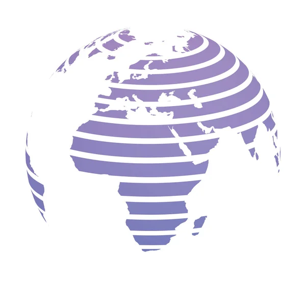 Σφαίρα της γης με μπλε ριγέ παγκόσμιο χάρτη γης επικεντρώθηκε στην Αφρική και την Ευρώπη. 3D απεικόνιση του διανύσματος — Διανυσματικό Αρχείο