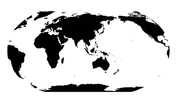 Mapa světa v Robinson projekce. Asie a Austrálie na střed. Pevná černá země silueta. Vektorové ilustrace — Stockový vektor