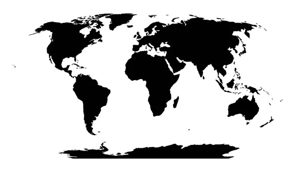 Dünya harita Robinson projeksiyon. Katı siyah arazi siluet. Vektör çizim — Stok Vektör