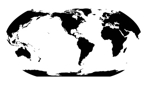 Mapa světa v Robinson projekce. Amerika na střed. Pevná černá země silueta. Vektorové ilustrace — Stockový vektor
