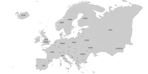 Politische Landkarte des europäischen Kontinents in grau. mit dem ganzen europäischen Teil Russlands und Kasachstans. Vektorillustration — Stockvektor