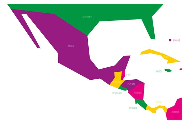 Politická mapa Mexika a Střední Ameriku. Zjednodušeno schematické ploché Vektorová mapa čtyř barevného schématu — Stockový vektor