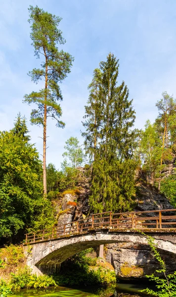 桥梁在河 Kamenice 在波希米亚瑞士国家公园, 捷克共和国 — 图库照片