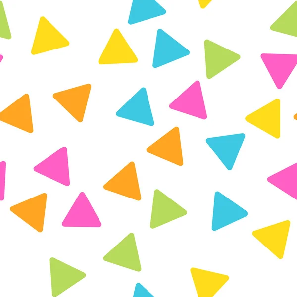 Nahtlose abstrakte geometrische Muster von Dreiecken in zufälliger Reihenfolge. Lustig, fröhlich und kinderfreundlich. einfache flache Vektordarstellung — Stockvektor