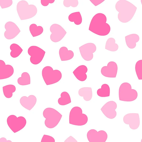 Roze harten naadloze patroon. Willekeurige verspreide harten achtergrond. Liefde of Valentine thema. Vectorillustratie — Stockvector