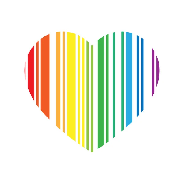 虹のスペクトル色でストライプの心。愛やバレンタインデーをテーマ。単純なベクトル図 — ストックベクタ