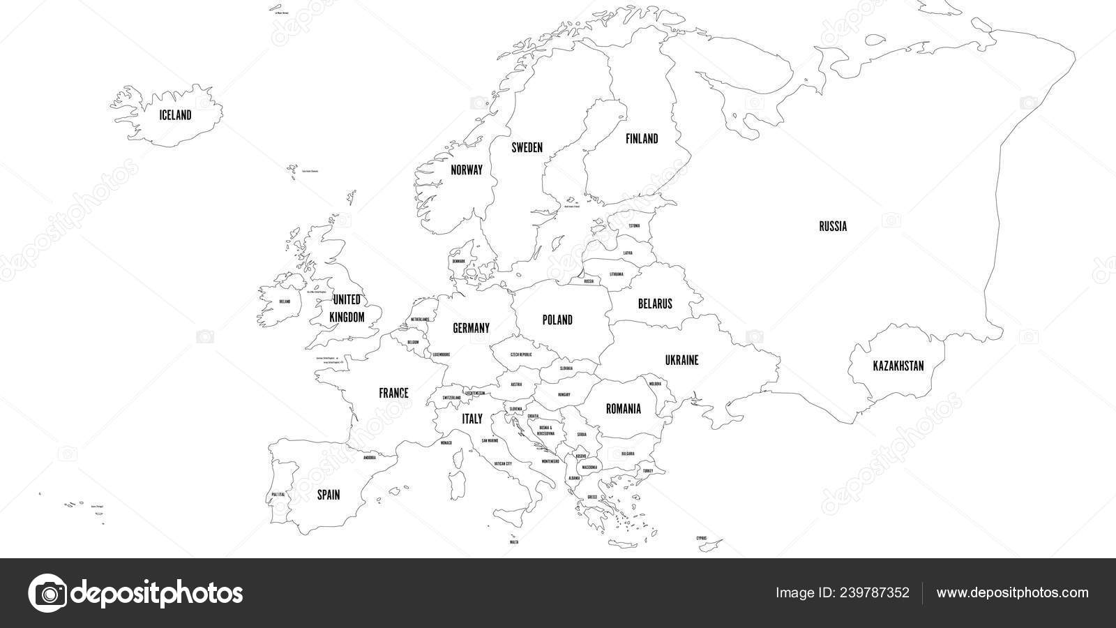 Vector Map Europe Black White Vector Outline Map Of Europe