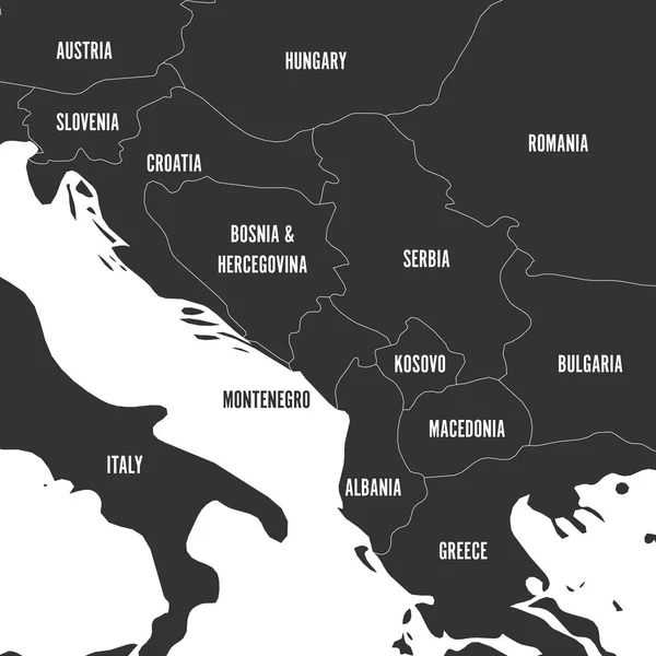 Mapa político de los Balcanes - Estados de la Península Balcánica en gris. Ilustración vectorial — Archivo Imágenes Vectoriales