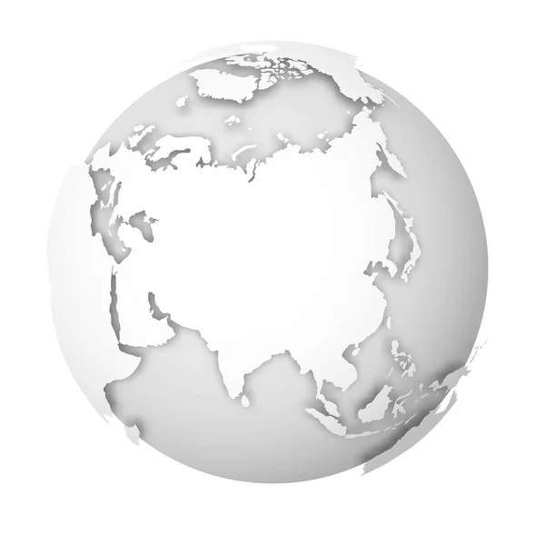 Земной шар. 3D карта мира с белыми землями, падающими тенями на светло-серые моря и океаны. Векторная иллюстрация — стоковый вектор