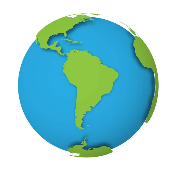 Globe terrestre naturel. Carte du monde en 3D avec des terres vertes laissant échapper des ombres sur les mers bleues et les océans. Illustration vectorielle — Image vectorielle