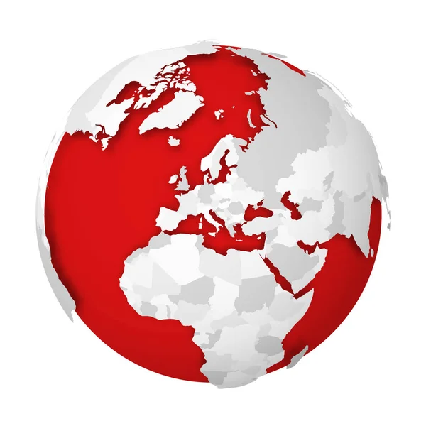 3D земной шар с чистой политической картой, бросающей тень на красные моря и океаны. Векторная иллюстрация — стоковый вектор
