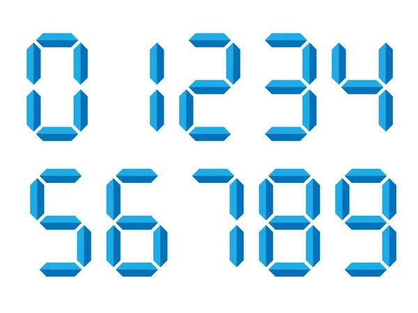 Modrá 3djako digitální čísla. Sedmi segmentový displej se používá kalkulačky, digitální hodiny nebo elektronické měřiče. Vektorové ilustrace — Stockový vektor