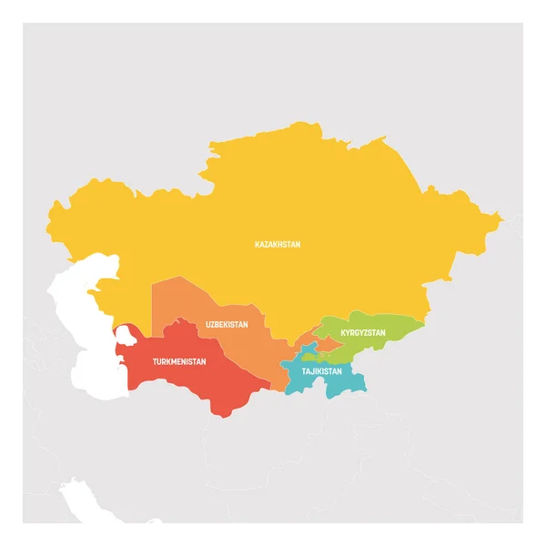 Región de Asia Central. Mapa colorido de países en la parte central de Asia. Ilustración vectorial — Vector de stock