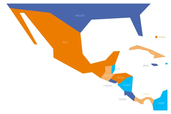 Politická mapa Mexika a Střední Ameriku. Zjednodušeno schematické ploché Vektorová mapa čtyř barevného schématu — Stockový vektor