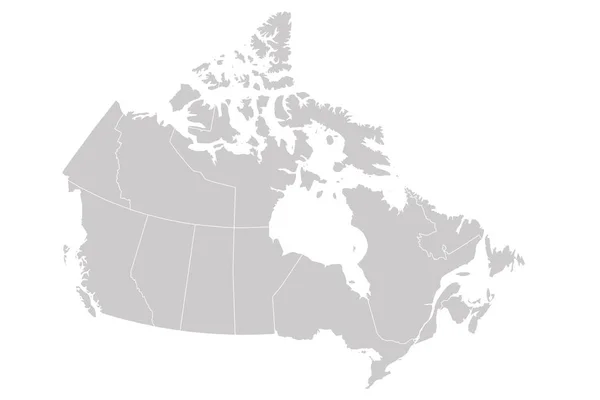 Чистая карта Канады разделена на 10 провинций и 3 территории. Административные районы Канады. Твердая серая векторная карта — стоковый вектор