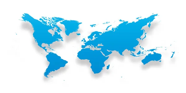 世界の地図。白い背景に分離されたドロップ シャドウとシンプルなブルー グラデーション シルエット。ベクトル図 — ストックベクタ