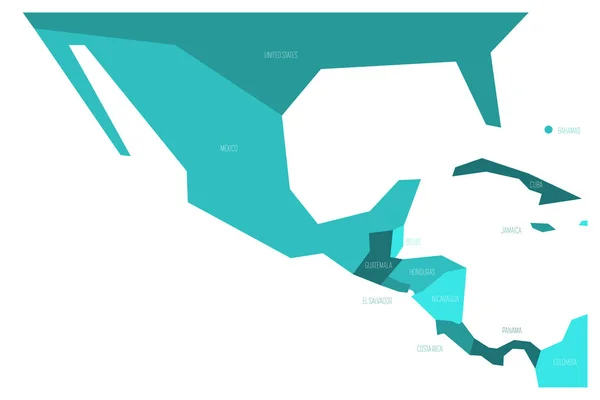 Mapa político de México y América Central. Mapa vectorial plano esquemático simplificado en cuatro tonos de azul turquesa — Vector de stock