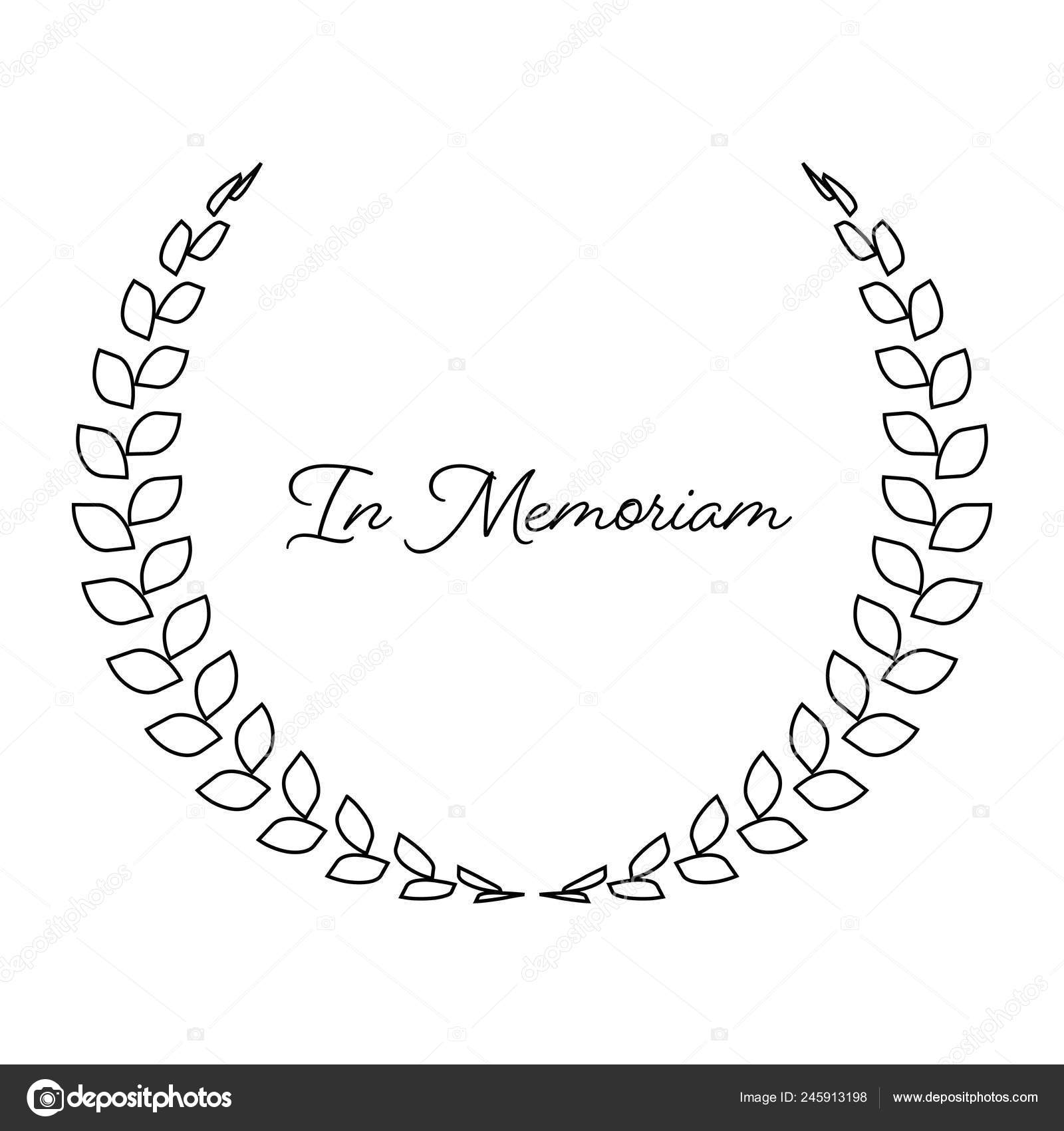 Funeral wreath with In Memoriam label. Rest in peace. Simple flat black