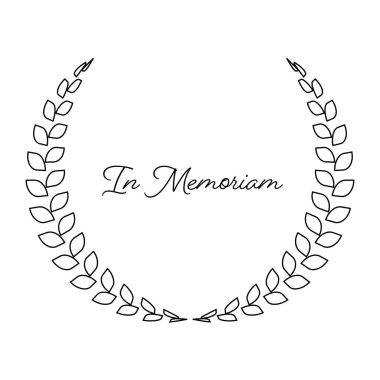 Funeral wreath with In Memoriam label. Rest in peace. Simple flat black illustration clipart