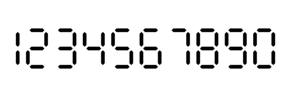 Números digitales negros. La pantalla de siete segmentos se utiliza en calculadoras, relojes digitales o medidores electrónicos. Ilustración vectorial — Archivo Imágenes Vectoriales